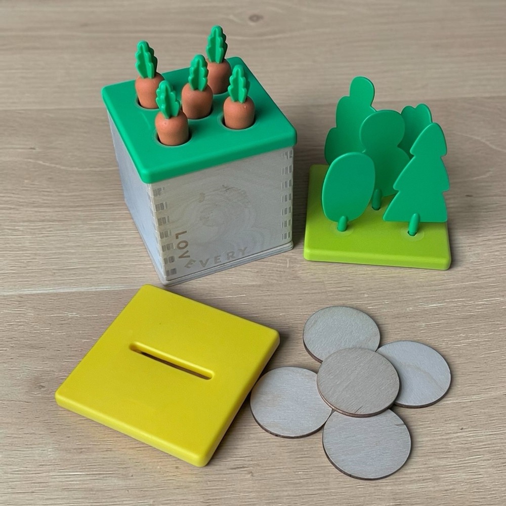 Lovevery Carrots Coin Drop Box Wood Toy Montessori Babbler Kit Play Learn Puzzle